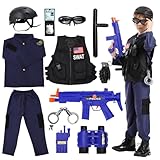 KONP Police Officer Costume for Kids, SWAT Costume for Boys with Vest, Complete Halloween Costumes for Kids 3-10-12