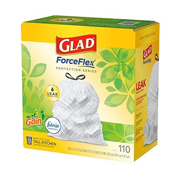 Glad ForceFlex Müllbeutel, groß, mit Kordelzug, ca. 45 l, Weiß – Bild 14