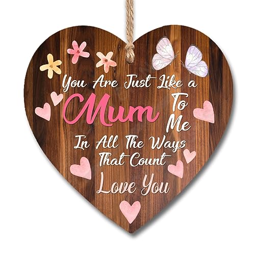 Image of Wooden Heart Plaque Sign You Are Just Like A Mum To Me Present For Step Mum Gift Hanging Plaques Signs Birthday Christmas Handmade Gift For Her H1047 (13cm x 13cm)