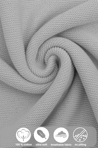 Image of Lilax Cotton Knit Receiving Blanket, Warm Cozy Swaddle Cuddle Stroller Crib Blanket for Newborns Infants & Toddlers 33.5 inch x 31.5 inch, Grey