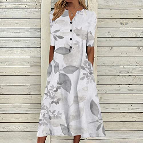 Summer Clothes For Women 2023 Casual Boho Beach Sun Midi Floral Dress Spring Fashion Short Sleeve O Neck Sexy Maxi Trendy Plus Size Dress Vestidos Elegantes De Mujer Para Fiesta Gray Xxl #TOP1