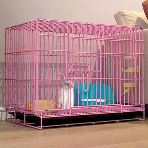 Jaulas para Conejos Interior, Casa para Conejos De Metal Plegable con Bandeja Extraíble Resistente Y Duradero Jaula Portátil para Mascotas para Cobayas, Hurones, Gatos Y Perros (Color : Pink, Size :