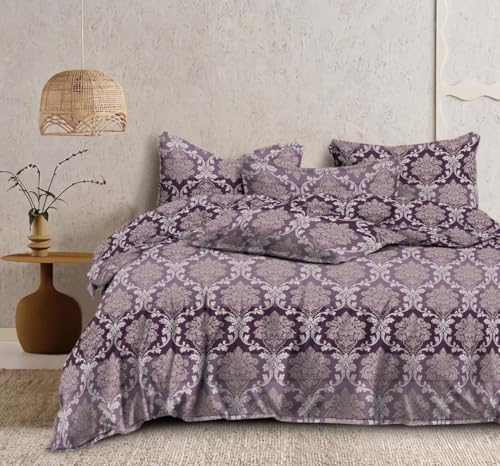 Image of DECOR2ADMIRE Super King Size Premium Bedsheet 108 x 108 Inches | 300 Thread Count | Glace Cotton | Floral & Geometric Printed Bed Linen with 2 Pillow Covers (Purple Royal Print)