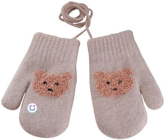 Baby Mittens Toddler Winter Cartoon Bear Warm Mitts Infant Full Finger Gloves Plush Magic Ski Snow Mitten 0-3Year