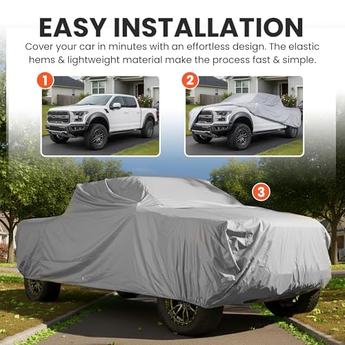 Image of Weatherproof Light Car Cover for Midsize Trucks & Classic Pickups - Size CT10 - All-Weather, Scratch-Resistant - Full Exterior Outdoor Cover, Must-Have Automobile Accessories