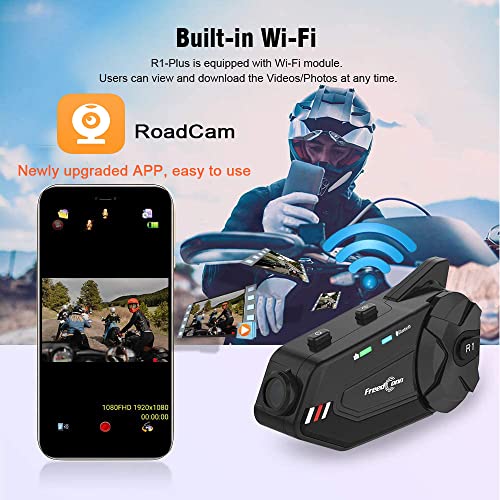 FreedConn Motorcycle Helmet Headset with Camera R1plus Bluetooth Intercom 1000M 6 Riders Waterproof Wireless FM Radio Communication Systems for Most Helmets - Thumbnail 5