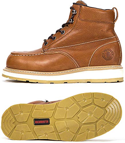 ROCKROOSTER Work Boots for Men, Soft Toe Waterproof Safety Working Shoes (AP808-soft, 10.5-BRN)