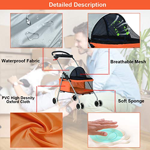 image for BestPet Pet Stroller 4 Wheels Posh Folding Waterproof Portable Travel 