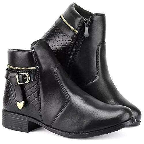 Coturno Feminino Com Metal De Coração 207 Bota Cano Curto Cor:Preto;Tamanho:35