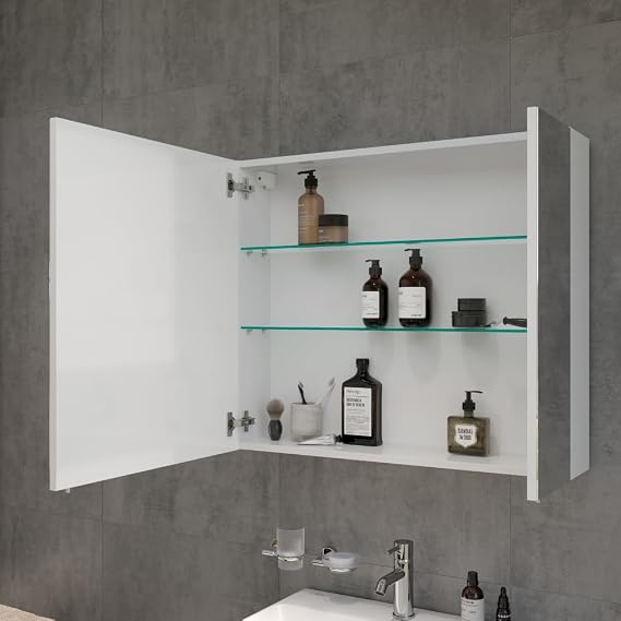 VitrA Shift T20 Mirrored Bathroom Cabinet 81006, 80 cm, Right Lid, Bright White