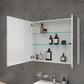 VitrA Shift T20 Mirrored Bathroom Cabinet 81006, 80 cm, Right Lid, Bright White
