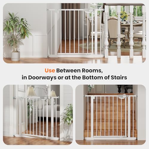 Auto-Close Baby Gate for Stairs & Doorways Dog Gate - Adjustable Steel Safety Gate with Dual Lock, Fits 29"-33" Wide, Pressure Mount No Drilling (White, 30-33" W x 30" H) - Image 3