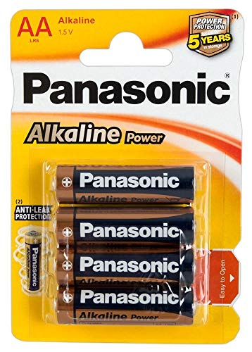 Panasonic POWER LR6 AA 43741 - Pack de 4 pilas alcalinas, color azul, dorado