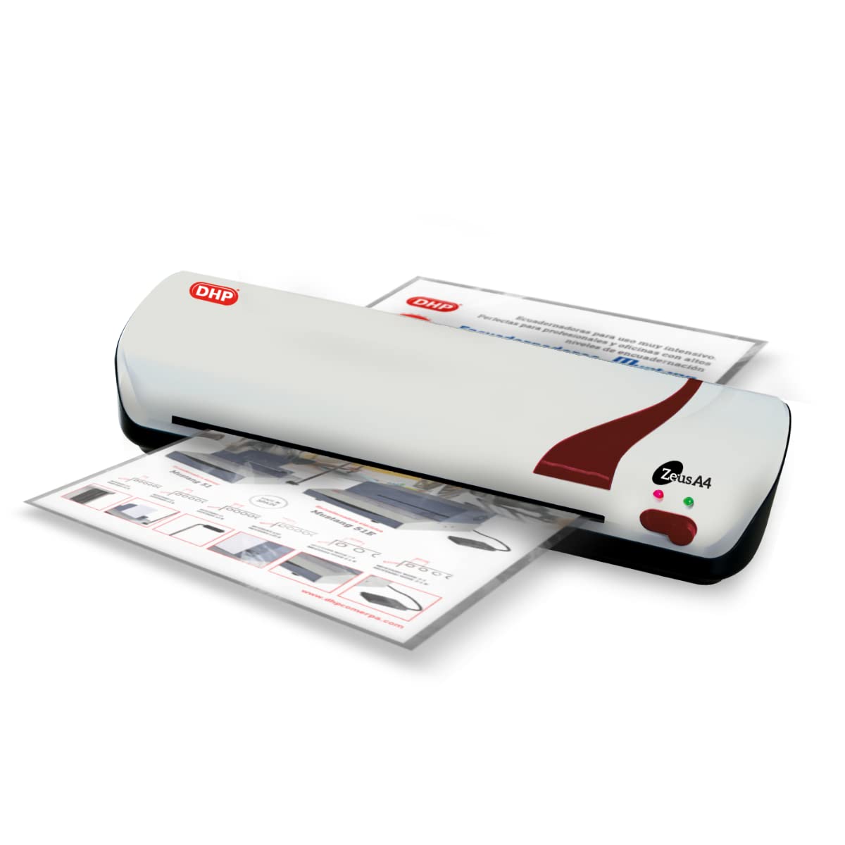 Plastificadora DHP Zeus A4 - Plastificadora A4 de dos rodillos con liberalización ABS, plastifica fundas de hasta 125 micras (1 cara)