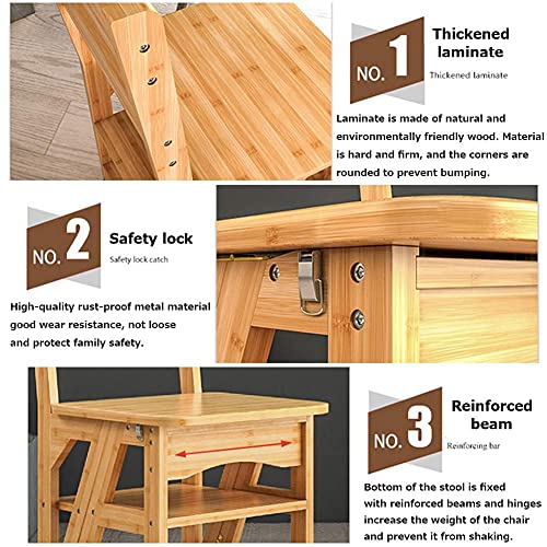 Échelle pliante multifonctionnelle en bois marron avec marches larges - 7