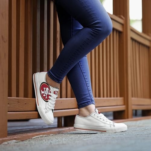 Image of FOCO NFL Womens NFL Ladies Fashion Team Big Logo Low Top White Canvas Sneakers Shoes