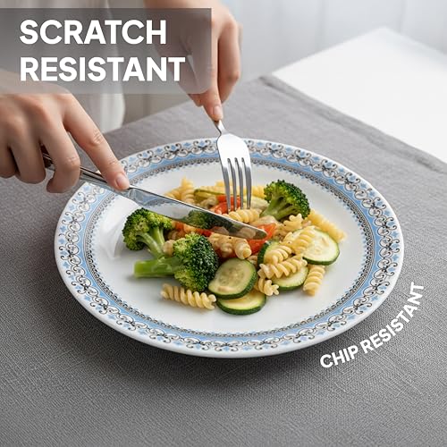 Image of CELLO Aurum Imperial Plus Series Opalware Dinner Set of 19 Pieces for Family of 6 | Bone-Ash Free & Leadfree Opal Glass Microwave & Dishwasher Safe Crockery Plates & Bowls Set for Daily Use & Gifting