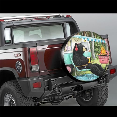 Image of Cute Summer Camp Bear Spare Tire Cover-Cute Funny Waterproof Universal Spare Wheel Tire Covers Fit for Rv SUV Truck Camper Travel Trailer Accessories,15 inch