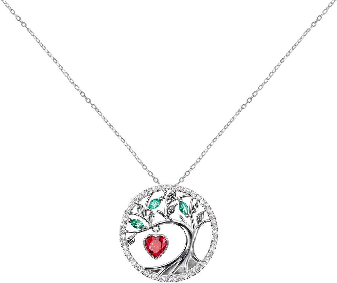 Gifts for Her- 925 Sterling Silver Red Heart Tree of Life Necklace for Women, Anniversary Birthday Gift for Wife Girlfriend