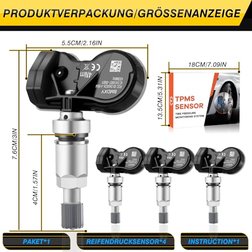 GEAREVER Reifendrucksensor Multiprotokoll TPMS Sensor RDKS Reifendruckkontrollsystem Passend für Opel Chevrolet Nissan Renault für fast alle Modelle 13598773, 13506028, 13581561, 4 Stück