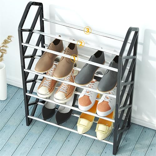 Meuble à chaussures compact à 4 niveaux en tubes d'acier noir - 4