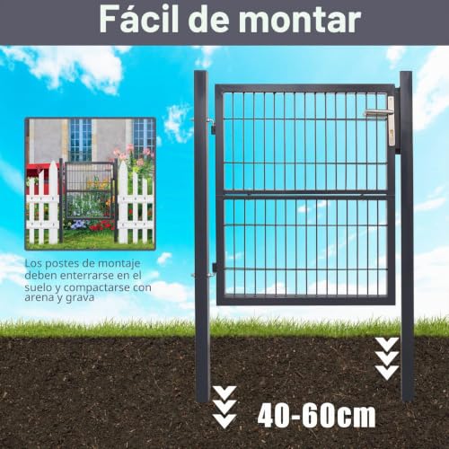 Miniatura 6 de Gimisgu Puerta De Jardín, 120 X 100 Cm, De Acero Galvanizado, Resistente Y Duradera, Para Valla De Barra, Incluye Tirador Y 3 Llaves, Color Antracita