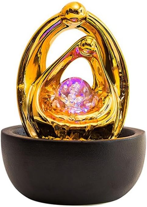 Tabletop Fountains Ceramic Small Desktop Fountain Creative Circulating Water Ornaments Decorative Modern Minimalist Relaxation Fountains(Gold)