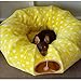 AUOON Cute Cat Donut Tunnel - Round Cat Tunnel Bed with Washable Cushion Interactive Cat Toy for Indoor Cats Kitten Kitty Puppy Rabbit Ferret (Yellow)