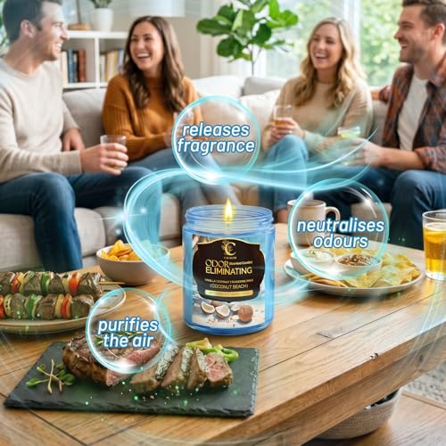 Image of Odor Eliminating Candle, Home Scented Candles, Coconut Beach, 7oz | Soy Wax Candles, 50Hr Burn , Eliminates 95% Of Pet, Food & Other Smells, Air Freshening Scent Candle Gifts For Women Men