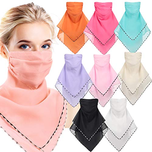 Syhood 9 Pieces Colorful Chiffon Neck Gaiter Earloops Bandana Face Cover Sun UV Protection Head Wraps for Women