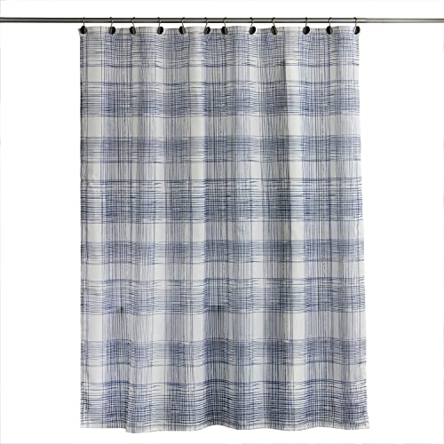 SKL Home Brushed Plaid Shower Curtain, Blue.
