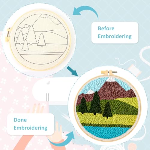 Image of PATPAT 20x20CM DIY Needle Felting Kit for Beginners Friendly Art Craft Kit Flower Poking Stitch Art Kit with Embroidery Punch Needles, DIY Embroidery Hoop, Felt Needle Kit Gift for Kids Adults