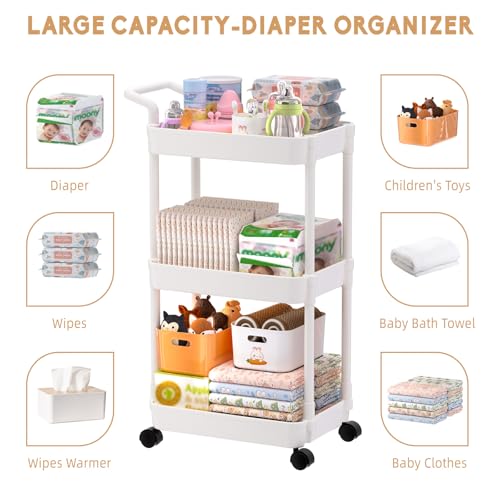Image of Volnamal Baby Diaper Caddy, Plastic Movable Cart for Newborn Nursery Essentials Diaper Storage Organizer for Changing Table & Crib, Easy to Assemble, Baby Registry, Off-White