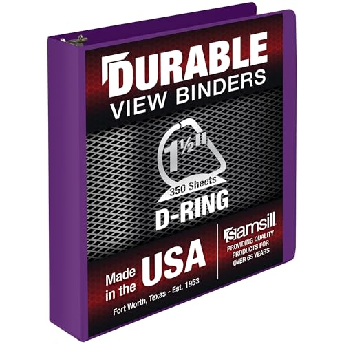 Image of Samsill Durable 1.5 Inch Binder, D Ring Binder, Customizable Clear View Cover, Plum Purple, Holds 350 Pages