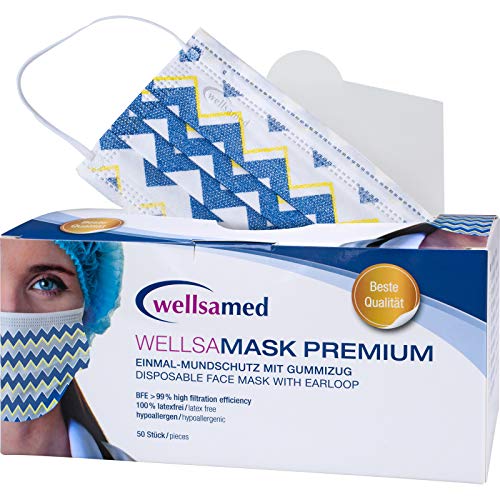 Preisvergleich Produktbild Wellsamed wellsamask Mundschutz Gummiband Zick-Zack 50 Stück