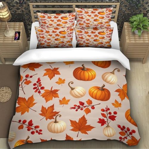 Housse de couette feuilles d'automne microfibre 200x200cm pour un lit double chaleureux