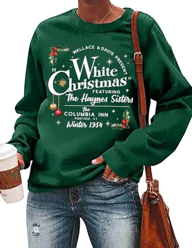 RFBIQI Moletom de Natal feminino branco do filme de Natal 1954 pulôver camiseta de manga comprida go