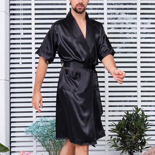 Men's Satin Robe 2 Piece Lightweight Thin Long Sleeve Pajamas Halloween Summer Soft Cool Pajama Set2
