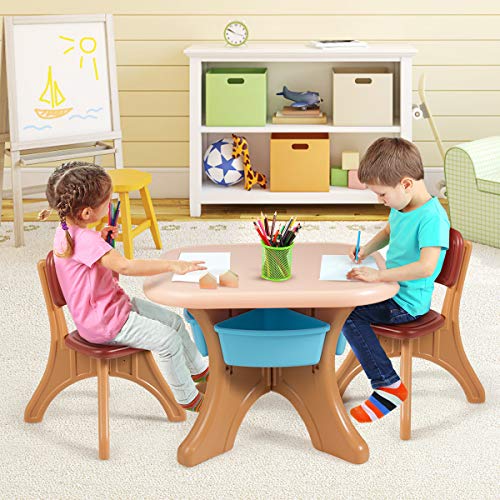 Image of GLACER Toddler Table and Chair Set - 3 Pieces Children Activity Table w /4 Storage Bins, Kids Play Table, Kids Table and Chairs for Reading, Drawing, Playroom, Snack Time