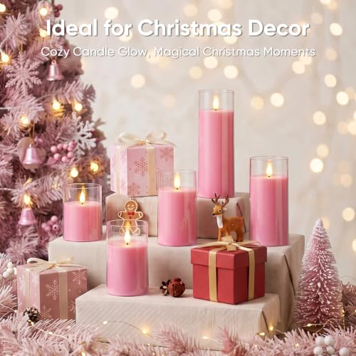 Image of Raycare Battery Operated Flameless Pillar Candles with Remote Timer, Pink | LED Acrylic Candle, Romantic Ambience for Valentine's Day, Birthday Parties, Wedding Settings, Christmas Home Decor, Set of 5