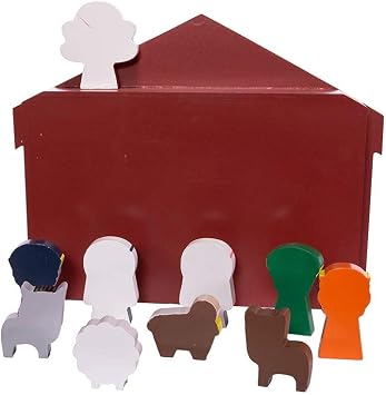 Kurt Adler 2-3-Inch Wooden Children's Nativity Set with Stable and 10 Figures