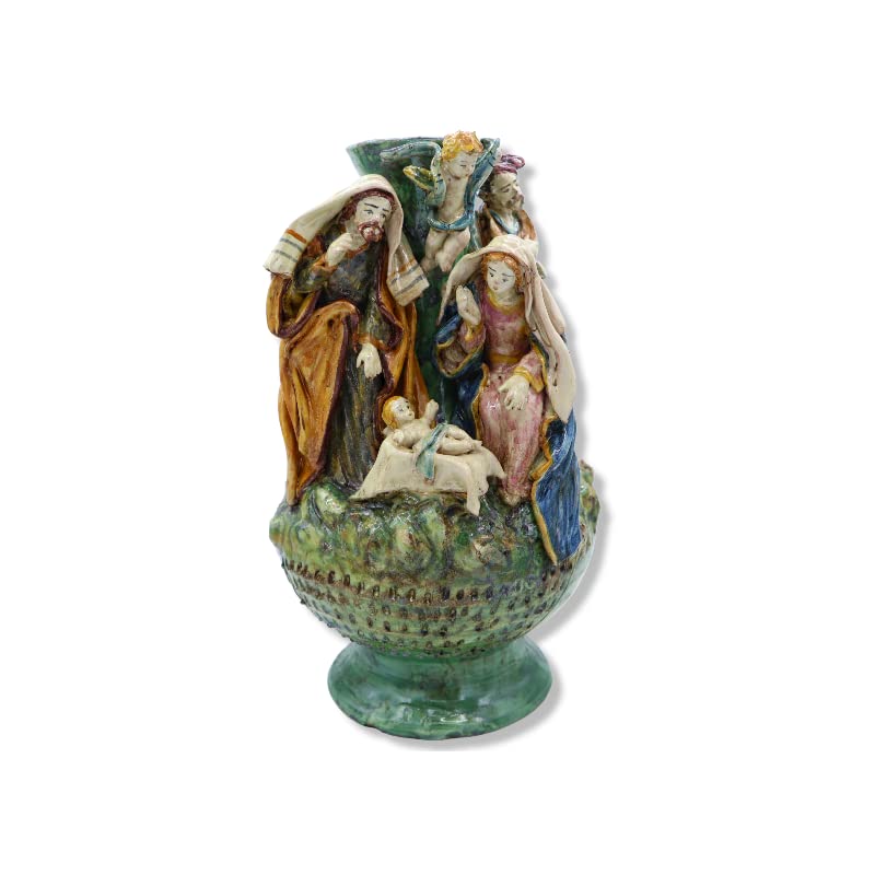 Crèche sur Vase Caltagirone SICILIA BEDDA Céramique Décorée Main 32 cm Mod SCR