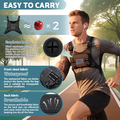 sports chest bag for men water resistant lightweight front running vest bag with built-in phone holder amp extra storage for workouts cycling black
