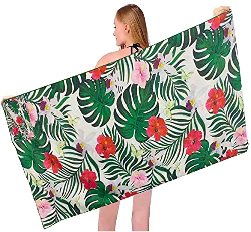 Microfiber Quick Dry Beach Towel With Zipper Pocket, Super Soft Two Sides Printing Travel Pool Towel, Personalized Sand Free Beach Towels For Womens Mens (Leaf) #TOP1