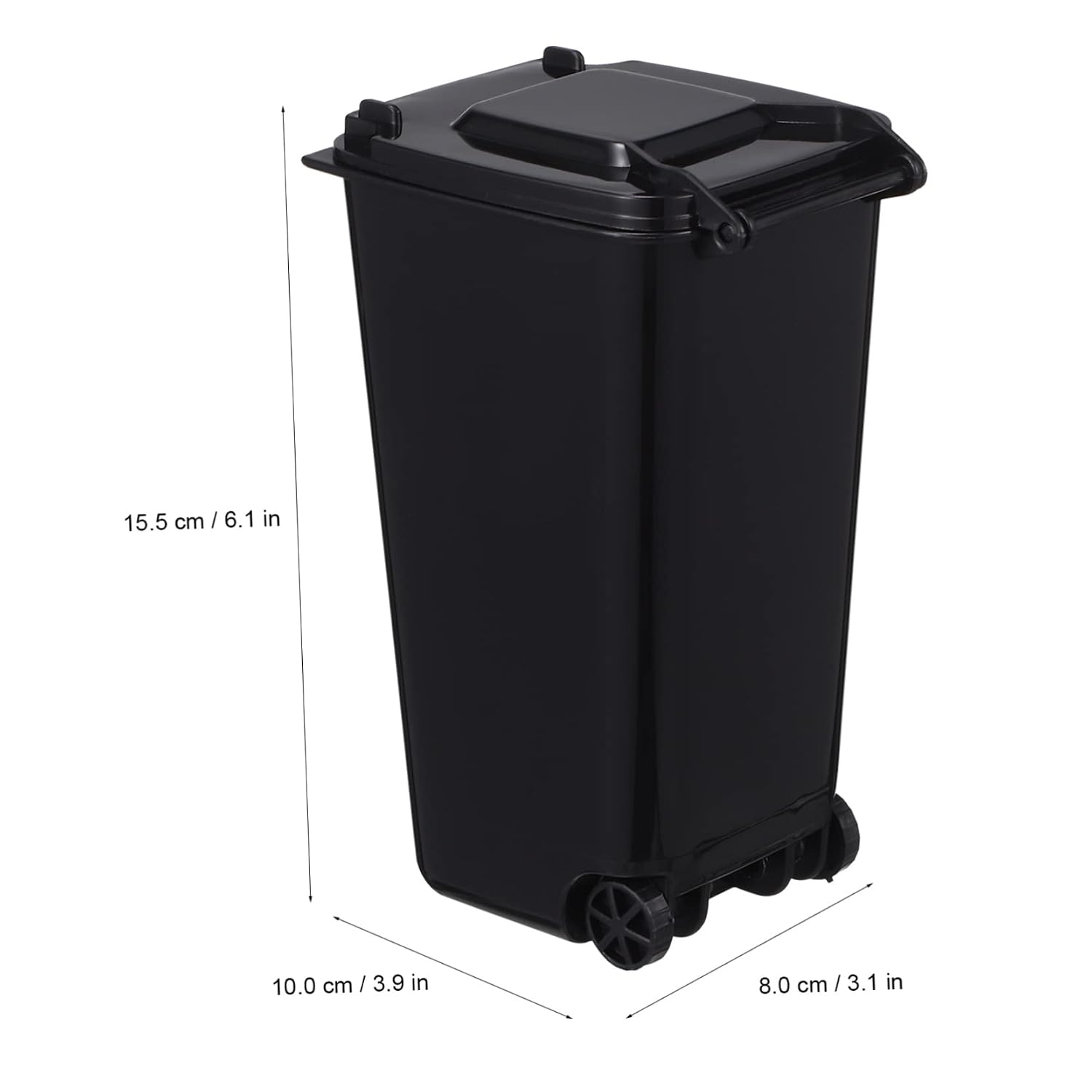 4pcs Mini Desktop Trash Cans Lids and Wheels Creative Plastic Garbage Bins for Office Home and School Compact Wastebasket Black Gray for Organizing Items