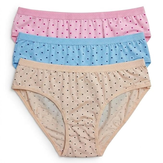 Women's Cotton Bikini Briefs, Polka Dot Print, Pack of 3, Pink, Blue and Beige,Free Size,Pack of 3-picture-21