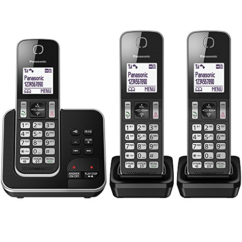 Panasonic KX-TGD323 Cordless Home Phone with Nuisance Call Blocker and Digital Answering Machine – Black & Silver (Pack of 3)
