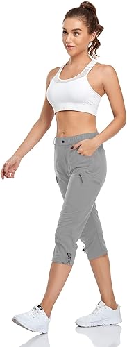 Miniatura 3 de Pantalones capri para mujer, ligeros, para exteriores, estilo cargo, senderismo, de secado rápido, UPF 50 con bolsillos con cremallera