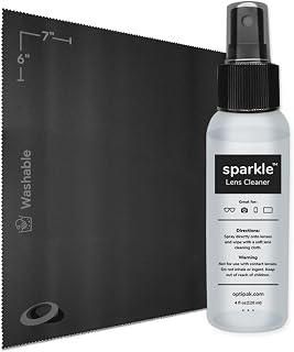 Sparkle Anti-Reflective Lens Cleaner Spray with Microfiber Cloth for Eyeglasses, Sunglasses, Lenses, Screens, Tablets & Binoculars - Ammonia Free And Streak Free (Black/4oz 1Pk)