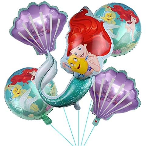 ALLPICK 5PCS Mermaid Princess Foil Balloons For Girls Kids Birthday Little Mermaid Ariel Theme Birthday Party Cover